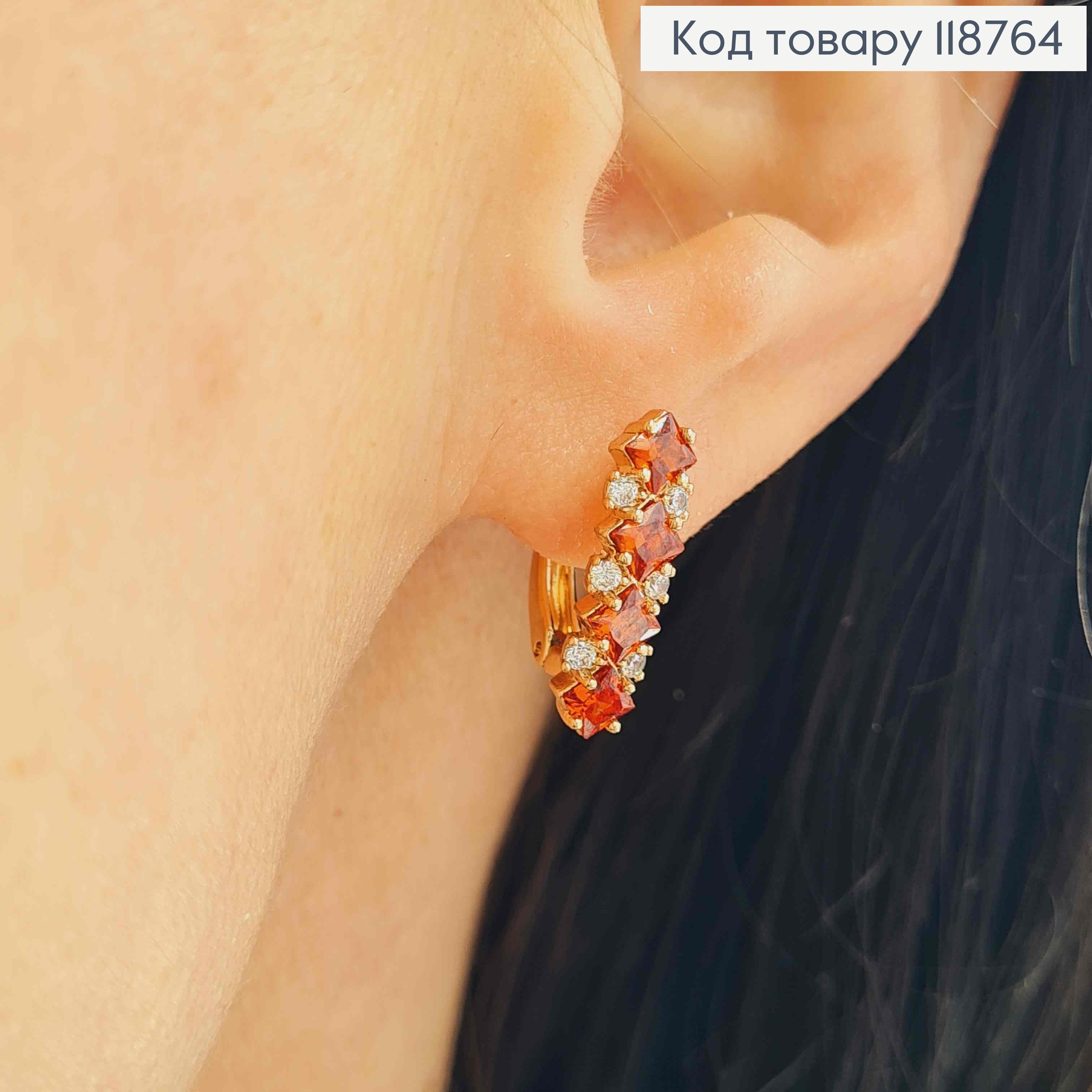 Сережки "Кетлін" прикрашені Червоними камінцями, 1,7см, англійська застібка, Xuping 18K 118764 фото 1