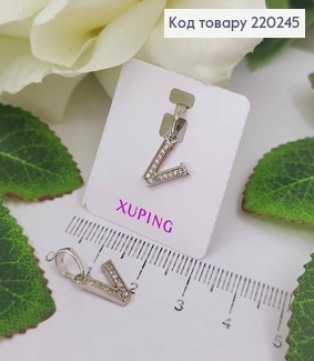 Кулон родованный, Буква "V" в камешках, 1см, Xuping 220245 фото
