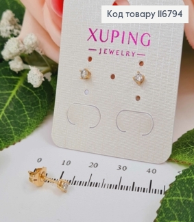 Серьги гвоздики, с Белым камешком, 3мм, Xuping 18K 116794 фото