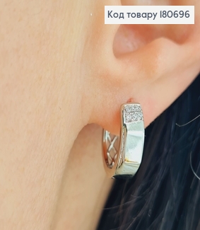 Сережки родированые кольца Граненные с камнями, 1,5*0,5см, Сережки родовані, Xuping 180696 фото