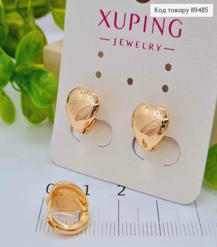 Серьги кольца "Сердечки", 1см, Xuping 18К 119485 фото 2