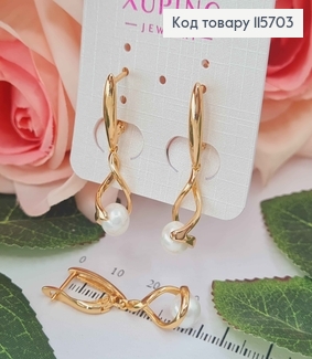 Серьги "Монро" с крученой подвеской жемчужиной, англ. зам. Xuping 18K 115703 фото
