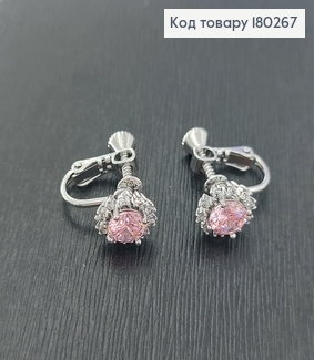 Серьги клипсы цветок с розовым  камнем родированые   Xuping  180267 фото