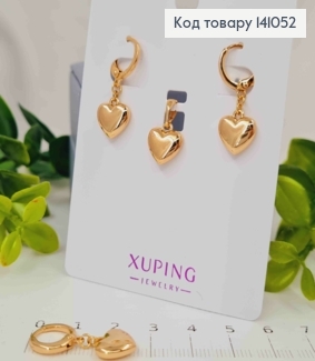 Набор, Серьги кольца "Сердечки" (1,1+1см), и кулон "Сердечки" (1см), Xuping 18К 141052 фото