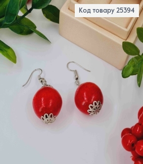 Серьги крючки из Деревянных бусин, Красного цвета, 2,4см, Ручная работа 25394 фото