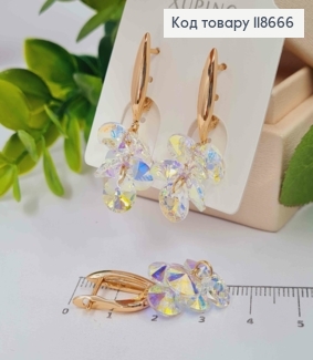 Серьги с подвесными Блестящими камешками Сваровски, 2+1,8см, английская застежка, Xuping 18К 118666 фото