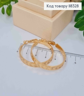 Серьги кольца с тиснением, ширина 4мм, диаметр 3,5см, XUPING 18K 118328 фото