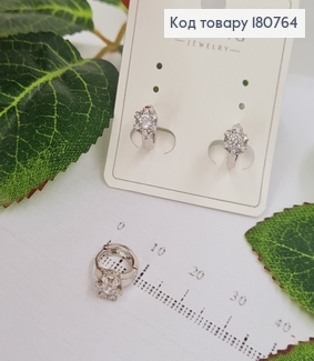 Сережки родированые кольца "Снежинка" с камнями, 1*0,5см, Xuping 180764 фото