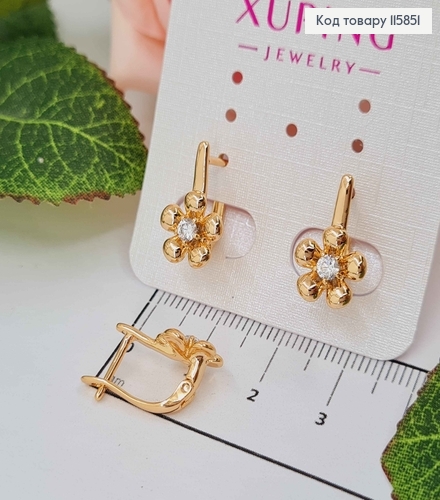 Сережки "Blossom"з камінчиком, 1.5см, англ заст. Xuping 18К 115851 фото 2