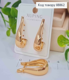 Сережки ОВАЛЬНІ розширені до низу , 2,9см, англійська застібка, Xuping 18К 118862 фото
