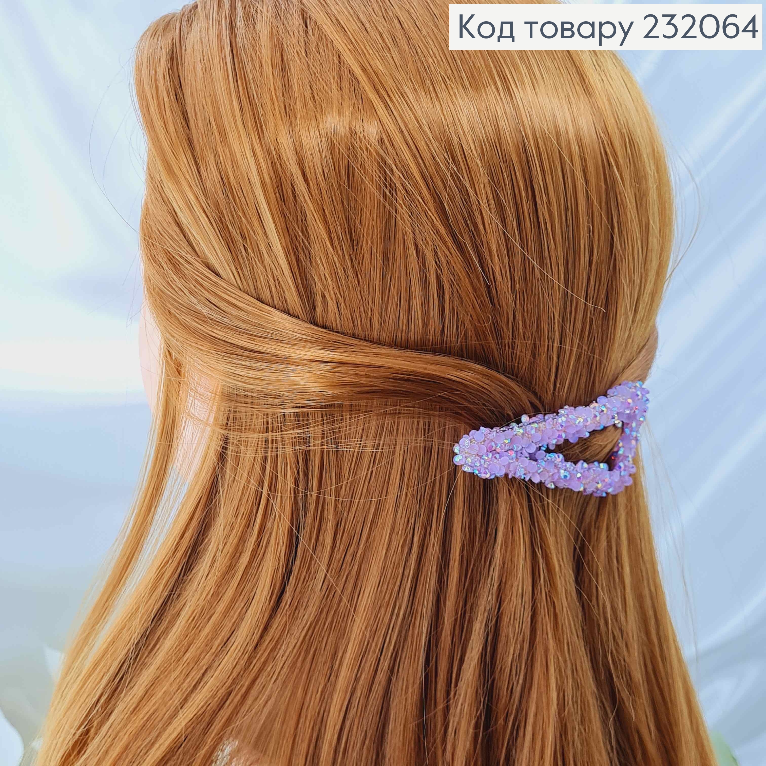 Заколка тік-так, трикутна в блискітках та камінцях, кольори в асорт. 7см 232064 фото 3
