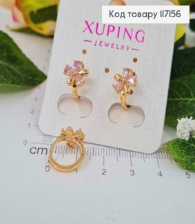 Сережки кільця(1см), КВІТОЧКА(0,9см) з рожевими камінцями , Xuping 18K 117156 фото