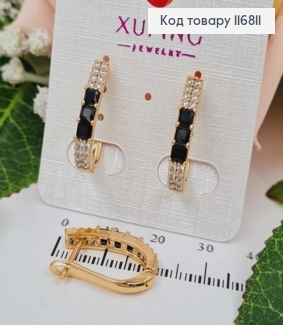 Сережки Стріли, з трьома Чорними камінцями, 2см, англ. заст., Xuping 18K 116811 фото