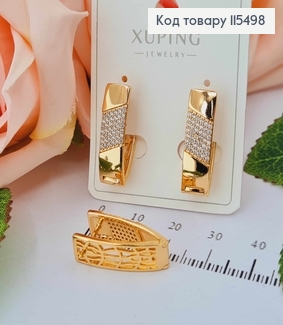 Сережки прямокутні з вставкою із камінців, 2,5см. англ. заст. Xuping 18K 115498 фото
