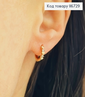 Сережки кільця 1см, струмочок з сердечками та камінцями, Xuping 18К 116729 фото