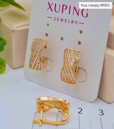 Серьги "Грейс" украшены Блестящими камешками, длина 1,6см, английская застежка, Xuping 18K 119562 фото 2