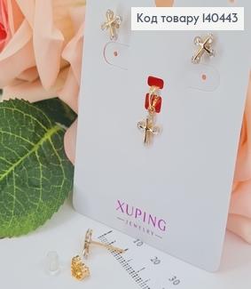 Набор серьги гвозди крестиком и кулон с камнями Xuping 18K 140443 фото