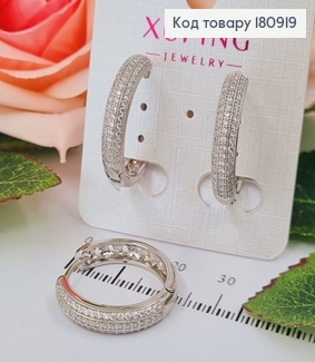 Сережки родированые кольца с камнями, 2*0,4см, Xuping 180919 фото