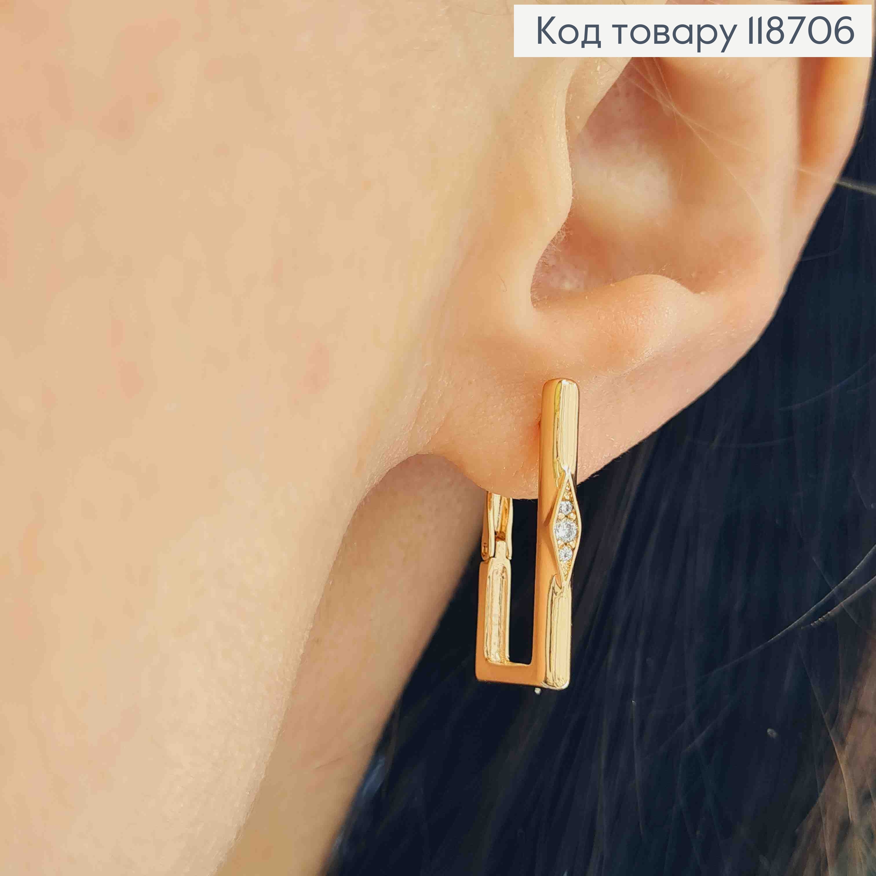 Серьги Квадратные украшены Блестящими камешками, 2,2см, английская застежка, Xuping 18K 118706 фото 2