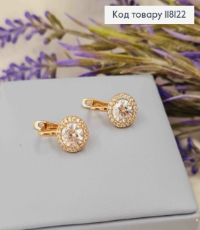 Серьги с ярким камнем в оправе из камней, 1,5см, англ. застежка, XUPING 18K 118122 фото