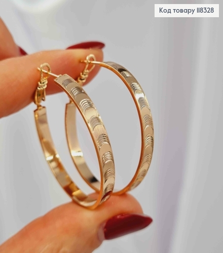 Серьги кольца с тиснением, ширина 4мм, диаметр 3,5см, XUPING 18K 118328 фото 2