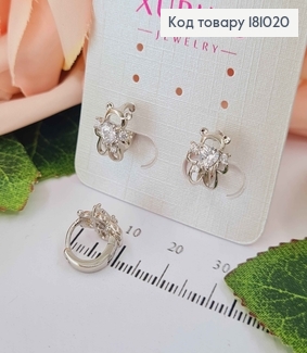 Серьги кольца родованные, 1см, с камешком сердечком Xuping  181020 фото