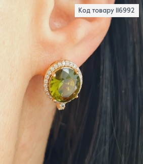 Серьги, "Небесный глаз" с камнем цвета Хаки, 1,5см. англ. зам, Xuping 18К 116992 фото