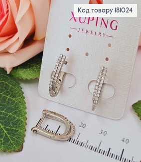 Серьги родованные с цепочкой и строчкой камней, 1,5см англ. зам. Xuping 18K 181024 фото