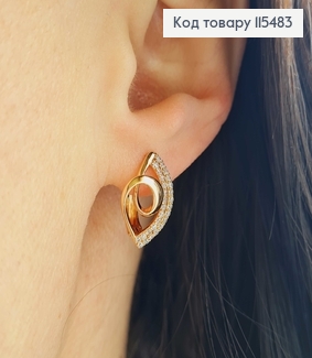 Сережки "Листочок з петелькою" в камінцях, 1,5см, англ. заст. Xuping 18K 115483 фото