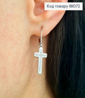 Серьги, кольца с подвесками Крестиками с белой эмалью и в камнях, 1,5см Xuping 181072 фото