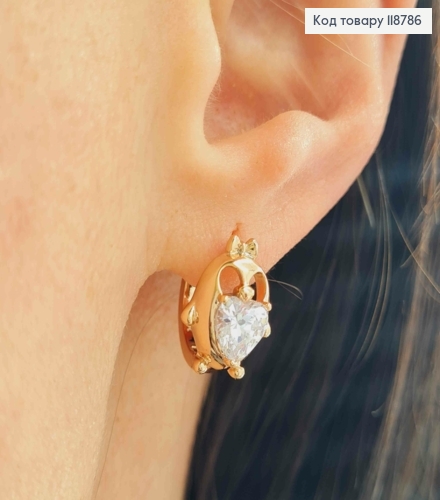 Сережки кільця (1,4см), "Сова" з Блискучим камінцем (1,3см), XUPING 18K 118786 фото 3