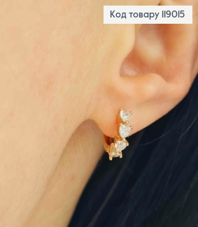 Серьги-кольца (1см) "4 Сердца" в камнях (0,3см) ,Xuping 18K 119015 фото