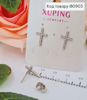Сережки родированые гвоздики Кресты в камнях, 1,3*1см, Xuping 180903 фото