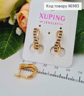Серьги "Бесконечность" с черными и белыми камешками, 1,5см, Xuping 18K 116983 фото