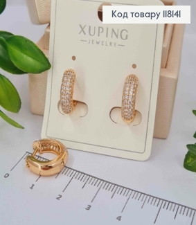 Серьги кольца украшены Блестящими камешками в четыре ряда, диаметр 1,5см, XUPING 18K 118141 фото