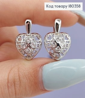 Серьги Ажурная сердечко с камнями родированным медзолото Xuping 180358 фото