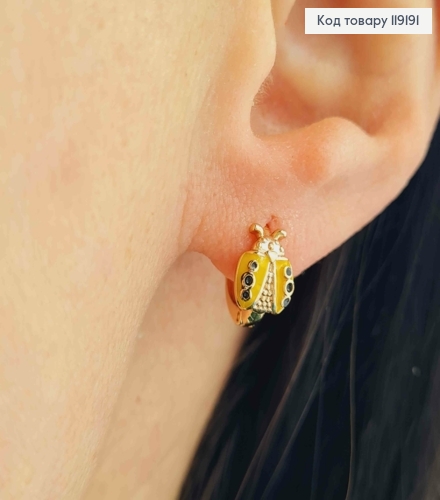 Серьги кольца "Бедрик" с Желтой эмалью, (0,8см), диаметр 1см, Xuping 18K 119191 фото 2