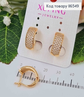 Серьги с пластинкой в камешках, 1,6см, англ. застежка, Xuping 18K 116549 фото