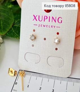 Сережки гвоздики, з круглим камінцем Білого кольору, 4мм. Xuping 18K 115808 фото