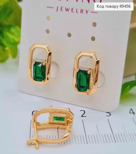 Серьги "Роуз" с Зеленым камнем, 1,5см, английская застежка, Xuping 18К 119456 фото 2
