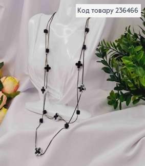 Бижутерия на шею двойная с Van Cleef и квадратными бусинами, 80+6м, Черного+Серебро цвета 236466 фото