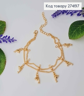 Браслет на ногу золотого двойной с шариками и дельфинами 20+5см, Fashion ANKLET 274105 фото