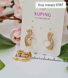 Сережки "Ніжність " з камінцями, розмір 1,6*0,7см, англійська застібка, Xuping 18K 117187 фото