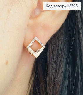 Серьги кольца "Ромбы" украшены Блестящими камешками, 1,2*1,2см, Xuping 18К 118393 фото