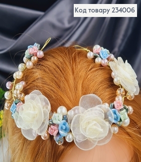 Гілочка в волосся ручної роботи з білими квітами 234006 фото