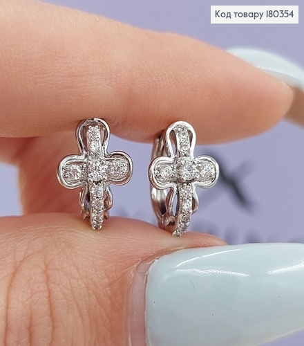  Серьги кольца крестики с камнями родированным   Xuping 180354 фото 3