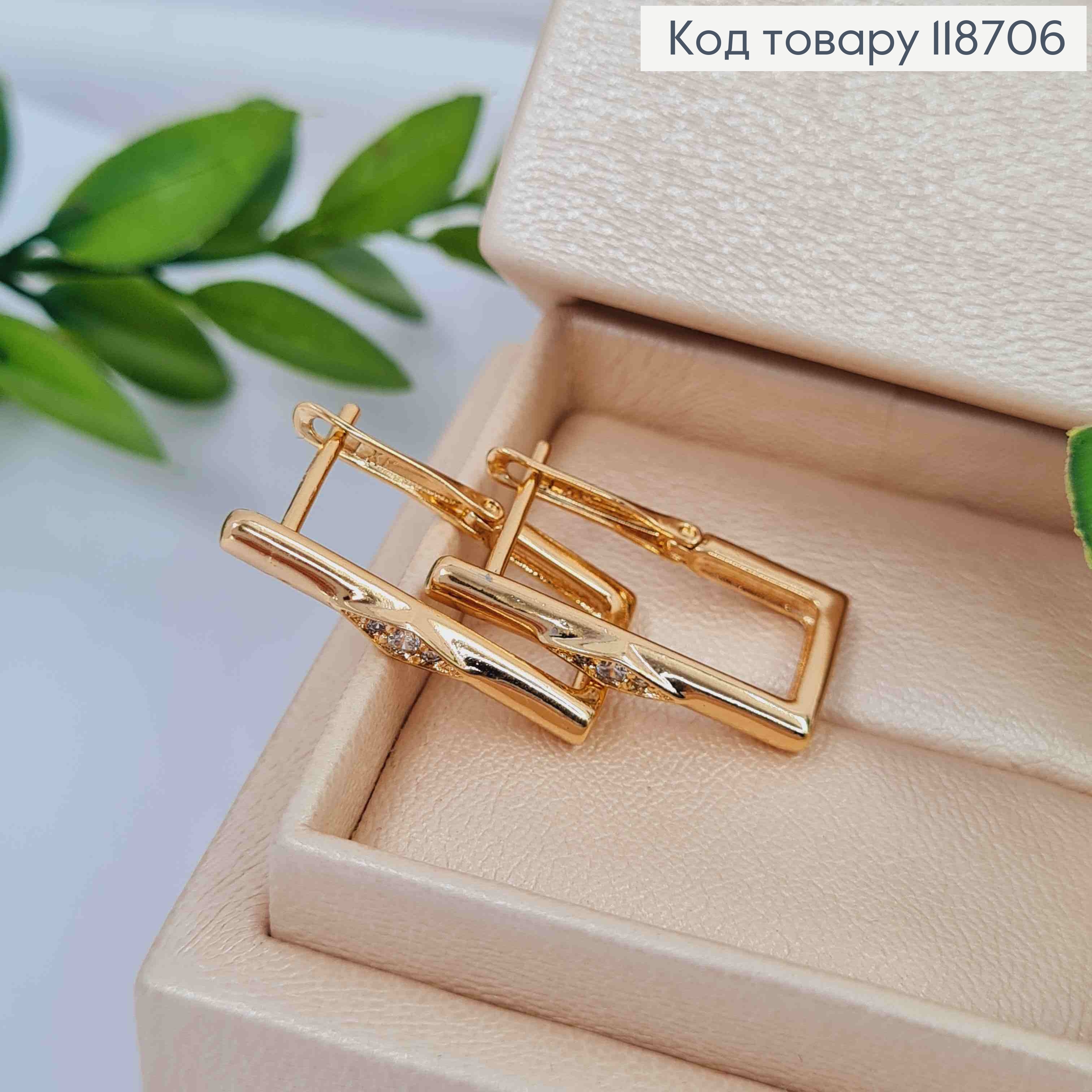 Серьги Квадратные украшены Блестящими камешками, 2,2см, английская застежка, Xuping 18K 118706 фото 3