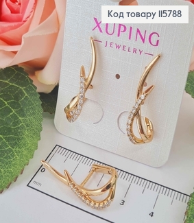 Серьги "Либерти" с строчкой камешков, 2,5см, англ. зам. Xuping 18K 115788 фото