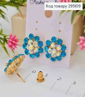 Сережки гвоздики, "Розкішні Квіти", з БЛАКИТНИМИ камінцями  295109 фото