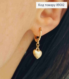 Сережки-кільця (1см)з підвіскою Серце (розмір 0,7*0,8см) ,Xuping 18K 119012 фото